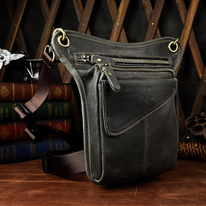 Le'aokuu Herren Echtes Leder Rucksäcke Beinbeutel Beintasche Hüfttasche Hip Bum Weist Pack Outdoor M