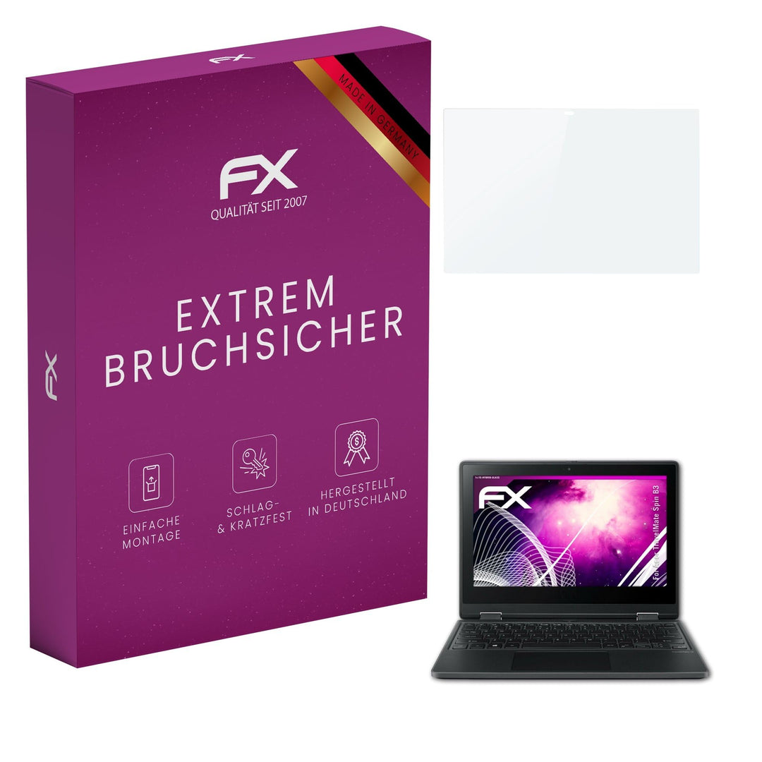 atFoliX Glasfolie kompatibel mit Acer TravelMate Spin B3 Displayfolie, 9H Hybrid-Glass FX Schutzpanz