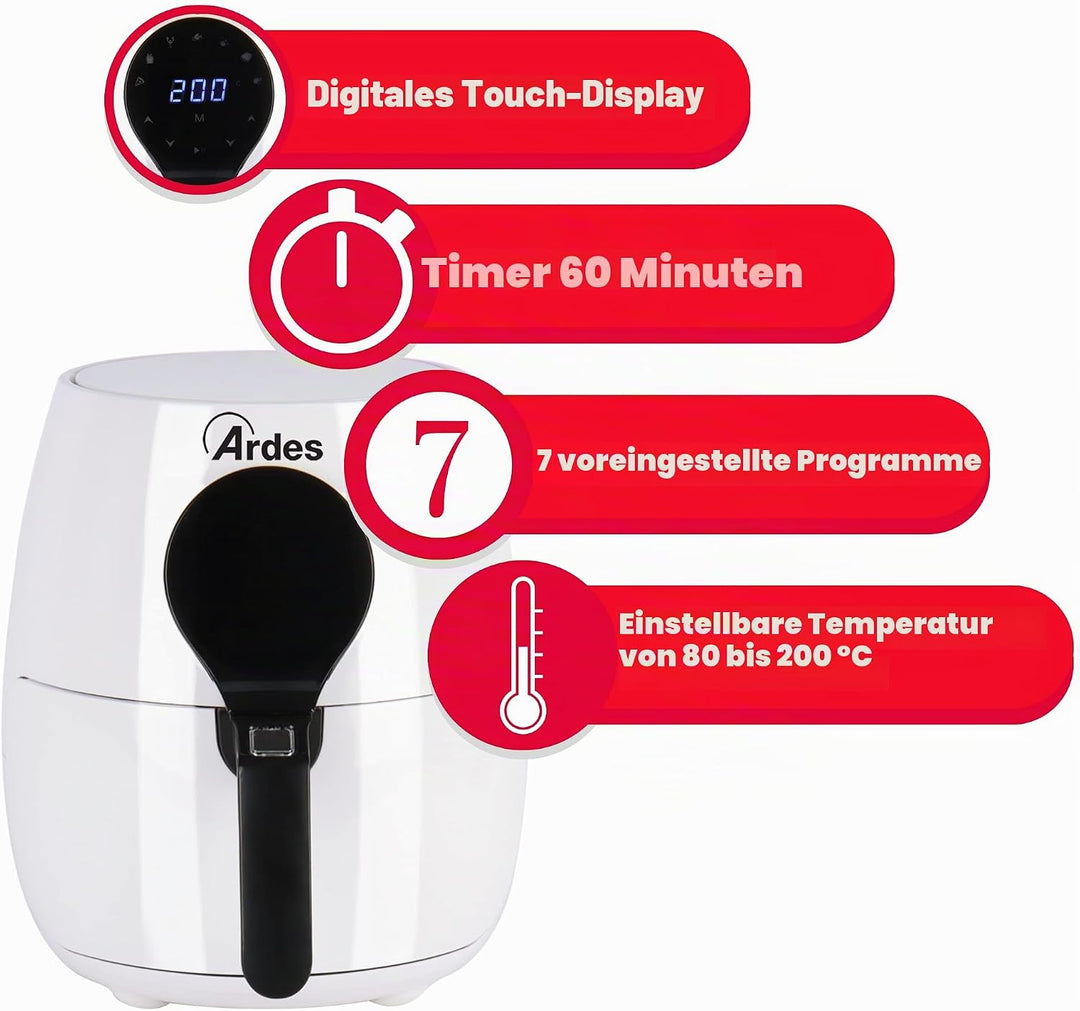 ARDES - ARAMFRY34 Heissluftfritteuse Fassungsvermögen 5 Liter Air Fryer Klein mit Touchscreen-Digita