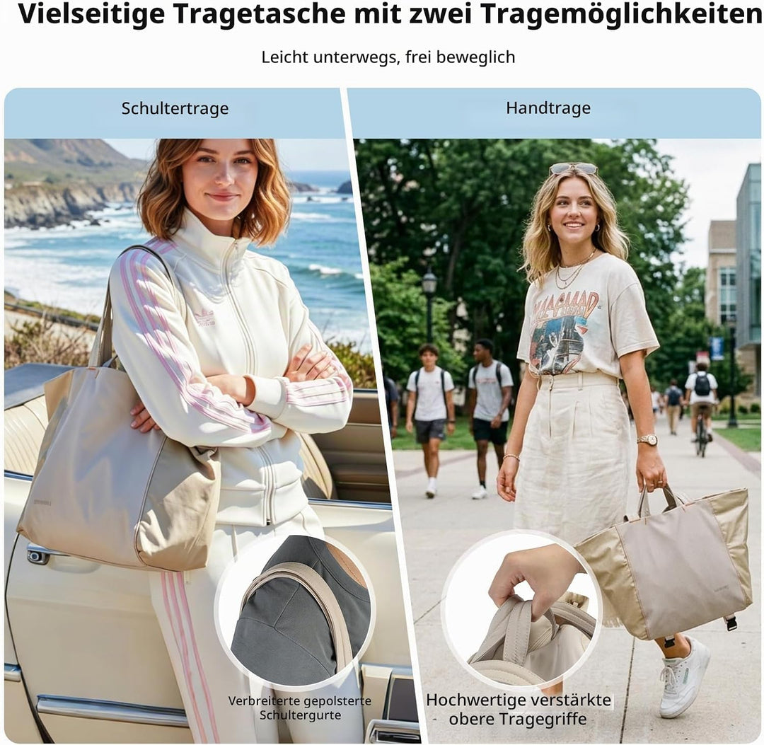 Leichte geräumige Tote Bag für Damen, 25L erweiterbare Reise- &amp; Arbeitstasche mit Tabletfach, Sportt