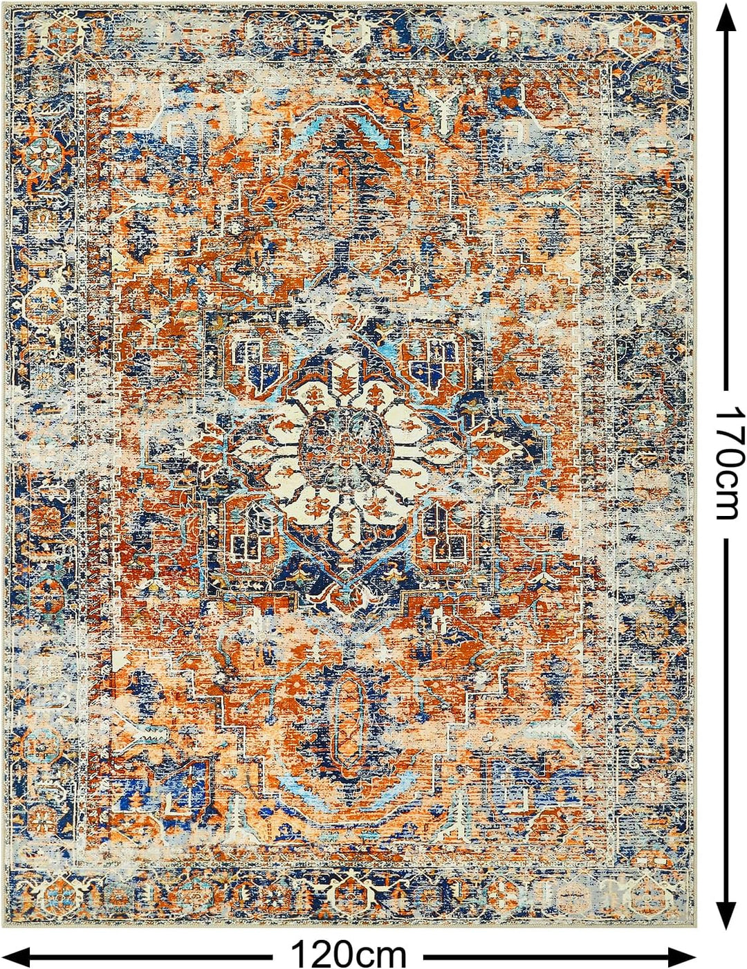 WONGS BEDDING Boho Teppich Wohnzimmer Schlafzimmer Kurzflor Teppiche Waschbar Weich rutschfest Vinta
