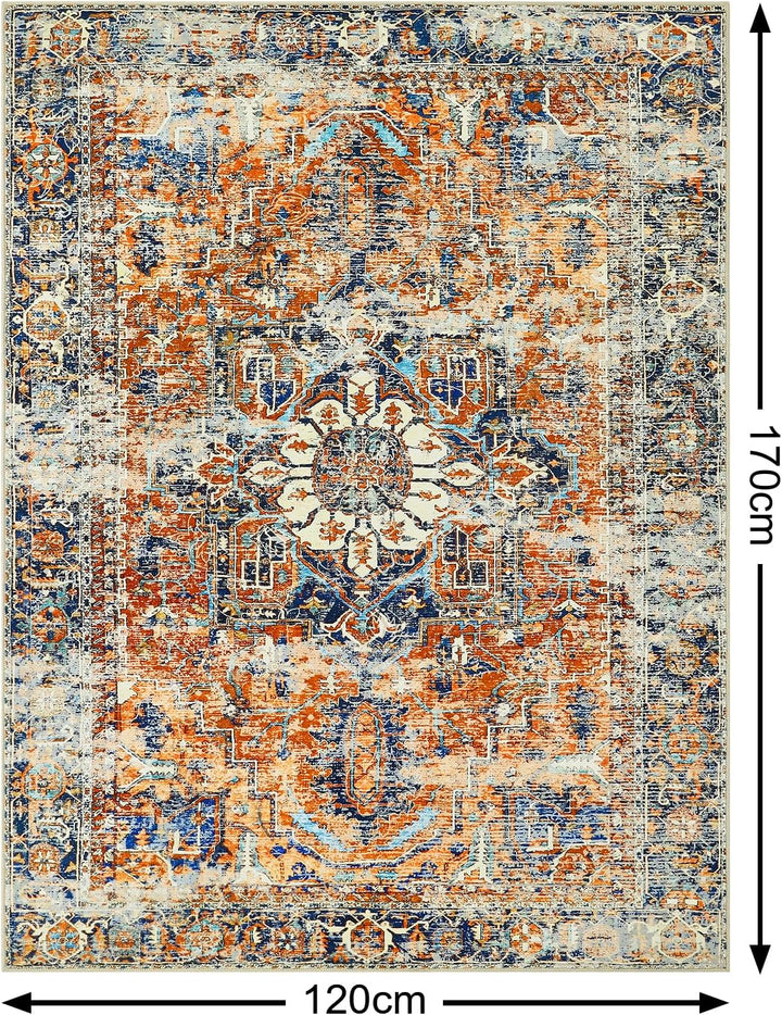 WONGS BEDDING Boho Teppich Wohnzimmer Schlafzimmer Kurzflor Teppiche Waschbar Weich rutschfest Vinta