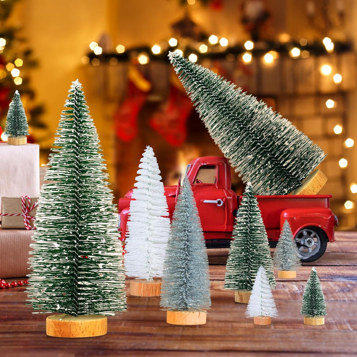 16 Stück Mini Tannenbaum Deko Klein Weihnachtsbaum Grün Silber Weiss, Künstlich Miniatur Weihnachtsb