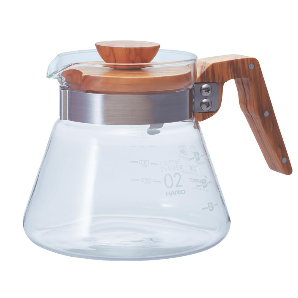 Hario Kaffekanne, 600 ml, Griff und Deckel aus Olivenholz, durchsichtig, 4 Cup, 600 ml