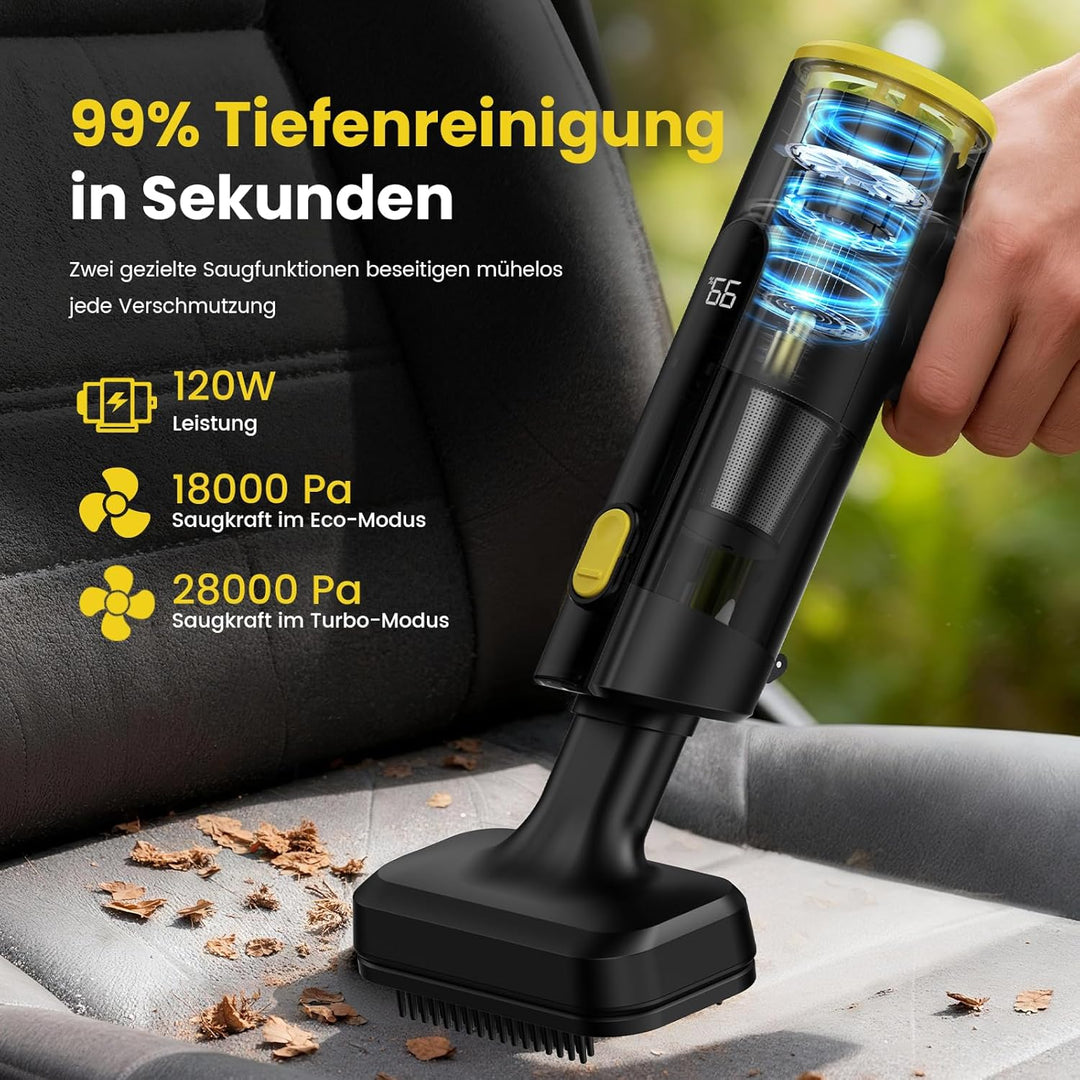 Handstaubsauger Akku, 60Mins 28000Pa Auto Staubsauger Kabellos, 3-in-1 Saugen & Blasen, LED-Display