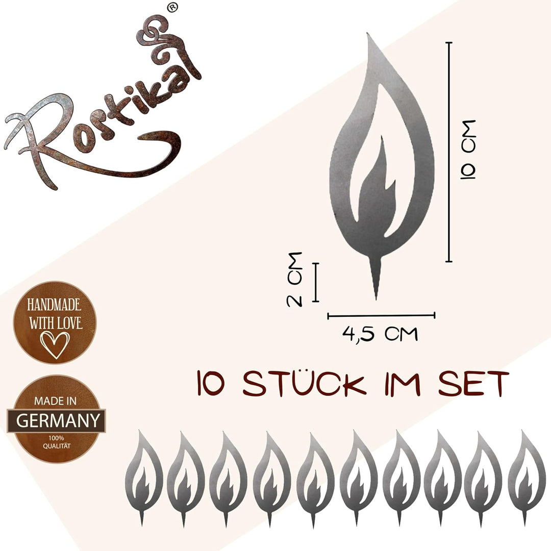 Rostikal 10er Deko Flammen 10 cm Bastelset aus Metall Winterdeko Basteln Erwachsene Herbstdeko 10 cm