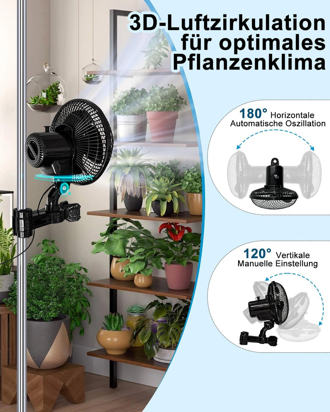 [Verbesserte] Oszillierend Grow Ventilator mit Clip, 2 Geschwindigkeitsstufen Klein Klemmventilator