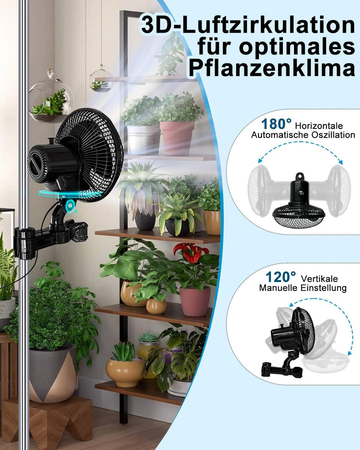 [Verbesserte] Oszillierend Grow Ventilator mit Clip, 2 Geschwindigkeitsstufen Klein Klemmventilator