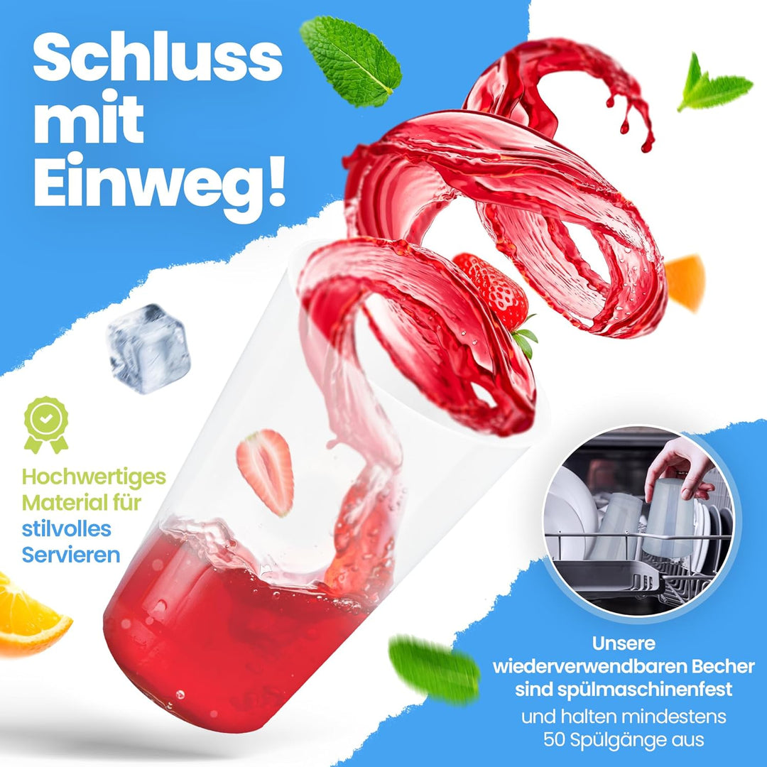 Trinklicht® 25 Mehrwegbecher | Wiederverwendbare Trinkbecher 0,3L | Bruchsicher | Spülmaschinenfest