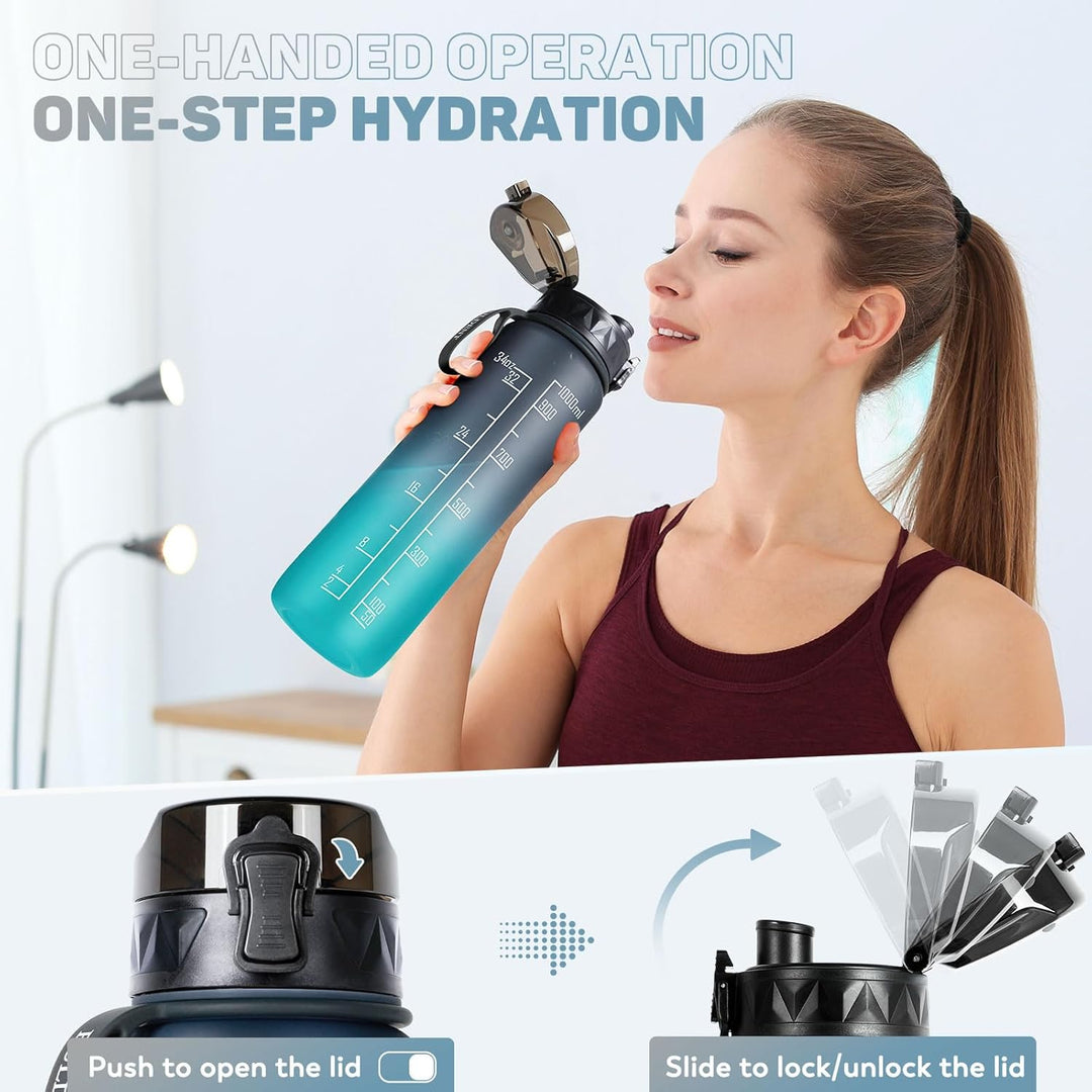 FULDENT Trinkflasche 1L Sport Wasserflasche [Trinkflasche BPA Frei] Trinkflasche mit rutschfest Gumm