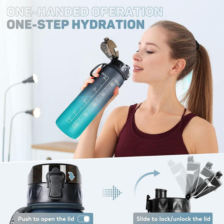 FULDENT Trinkflasche 1L Sport Wasserflasche [Trinkflasche BPA Frei] Trinkflasche mit rutschfest Gumm