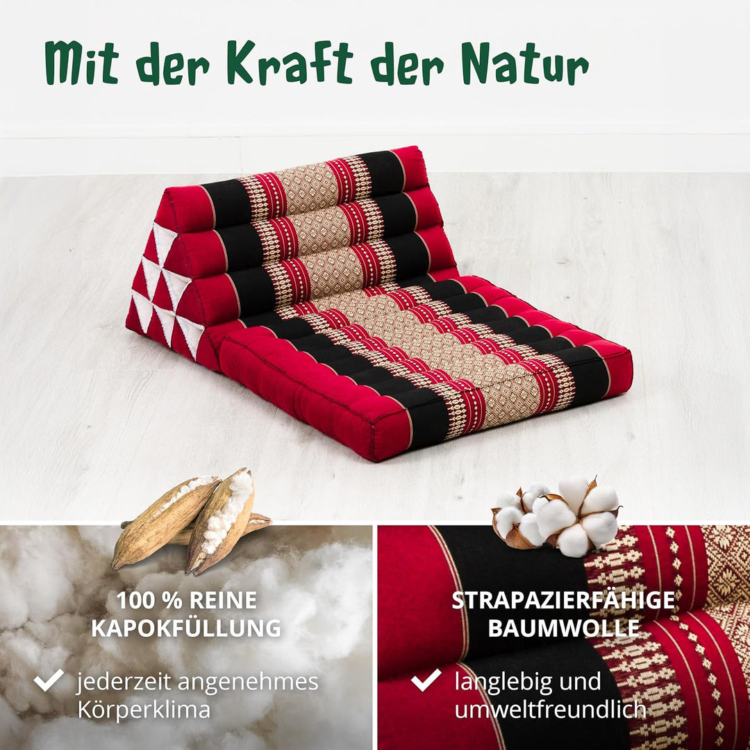 livasia Thaikissen mit 1 Auflage, Dreieckskissen mit Sitzkissen, Keilkissen mit Kapok, Rückenkissen