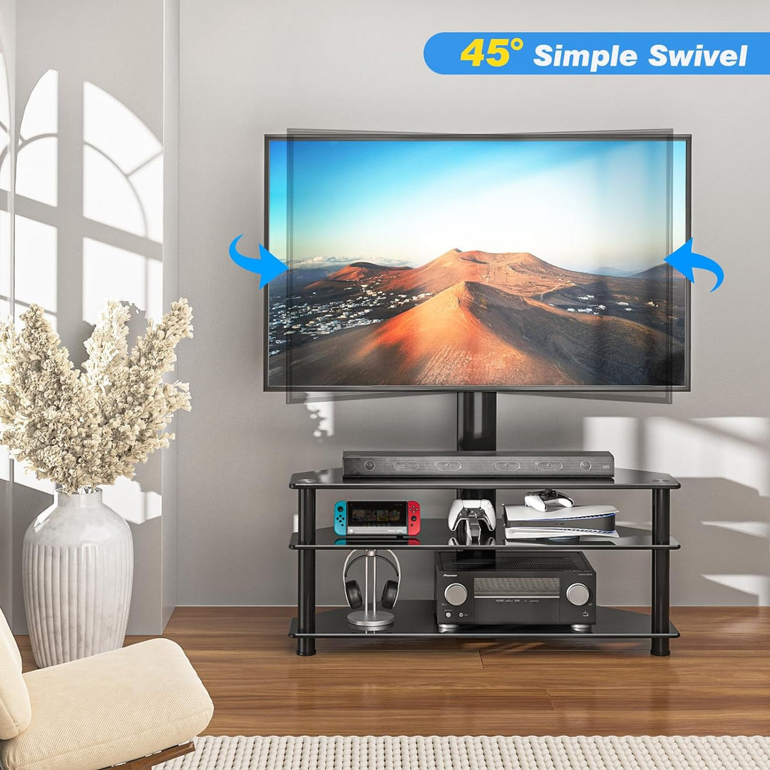 RFIVER TV Rack Glas Fernsehtisch TV Ständer für 32 - 70 Zoll Fernseher, TV Eckschrank TV Möbel Ferns