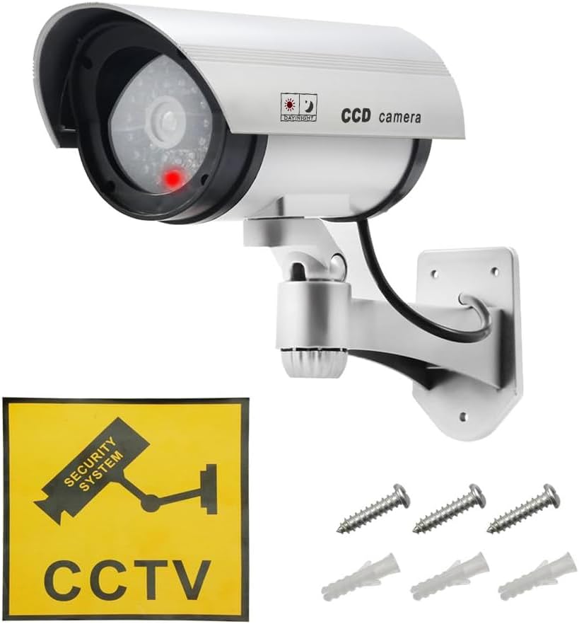 Dummy Kamera Fake Überwachung Kamera CCTV mit Blinkendem LED Licht Sicherheitskamera - 2 Stück (Silb