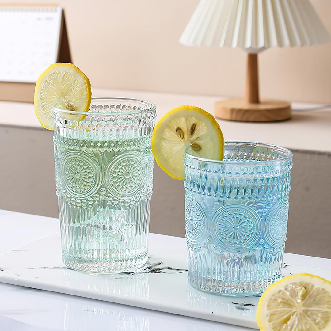 Kingrol 6 Stück 340 ml romantische Wassergläser, Premium Trinkgläser, Vintage Glaswaren-Set für Saft