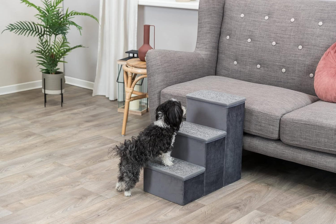 Trixie Velours Faltbare 3-stufige Haustiertreppe mit Stauraum, zusammenklappbar, Staufächer für Haus