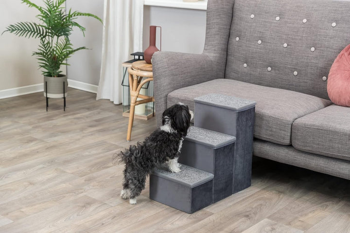 Trixie Velours Faltbare 3-stufige Haustiertreppe mit Stauraum, zusammenklappbar, Staufächer für Haus