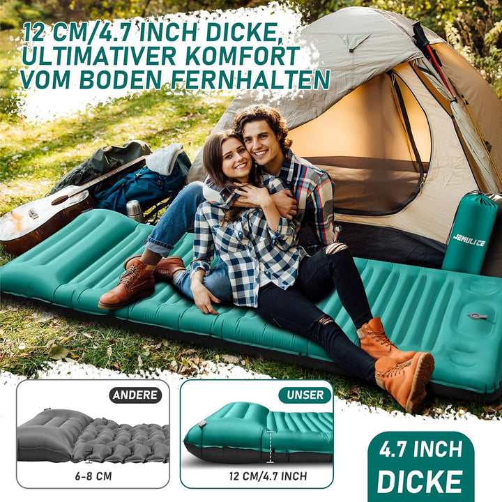 JEMULICE Isomatte Selbstaufblasend, 12CM Hoch Luftmatratze Camping Kleines Packmass, Aufblasbare Mat