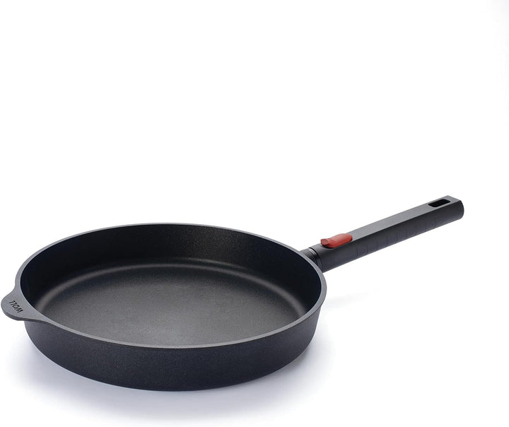 Woll Eco Logic QXR Guss-Flachpfanne - Induktiv -, Ø 28 cm, 5 cm hoch, mit abnehmbaren Stiel - Geeign