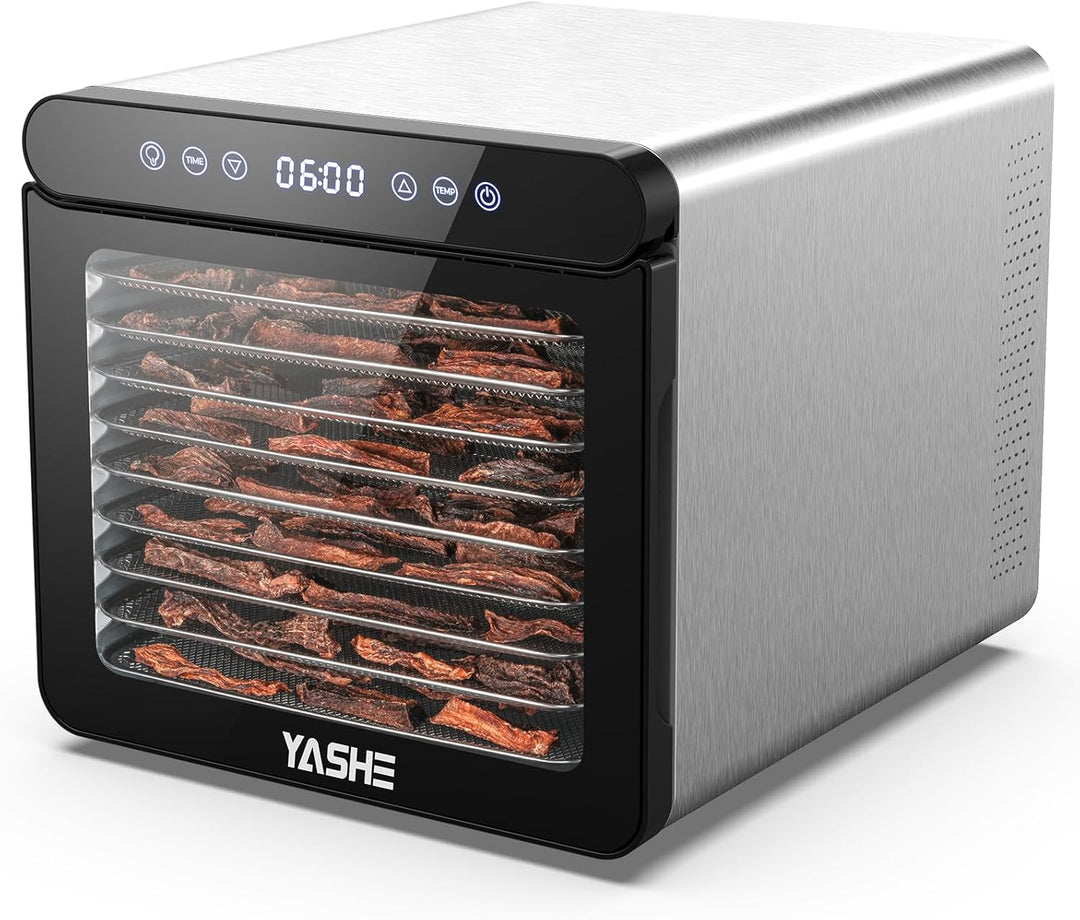 YASHE Edelstahl Dörrautomat mit digitaler Steuerung (Temperatur bis zu 75°C, Timer bis zu 48 Stunden