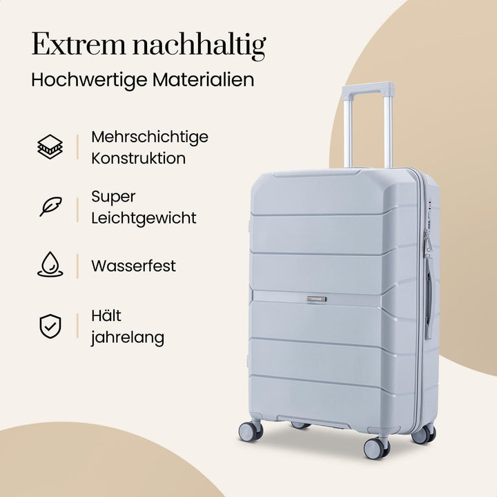 Urban Adventurer Kofferset 3-teilig 232L – Hellgrau – Hartschalenkoffer mit Zahlenschloss & 4 Rollen