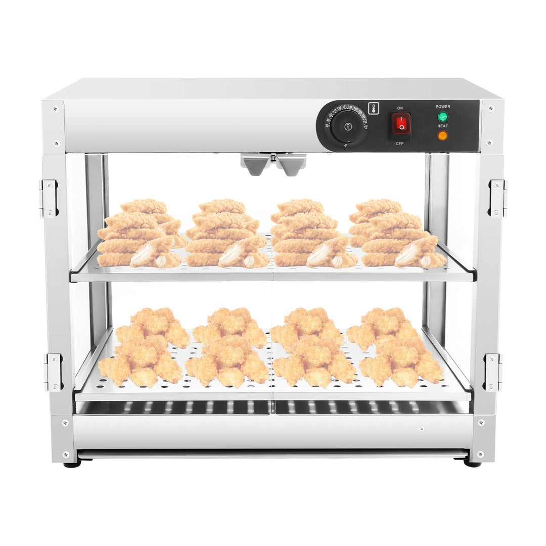 800W Warmhaltevitrine Edelstahl 2 Ebenen 30-85°C Thekenvitrine | für Bäckerei/Café/Kantine/Fast Food