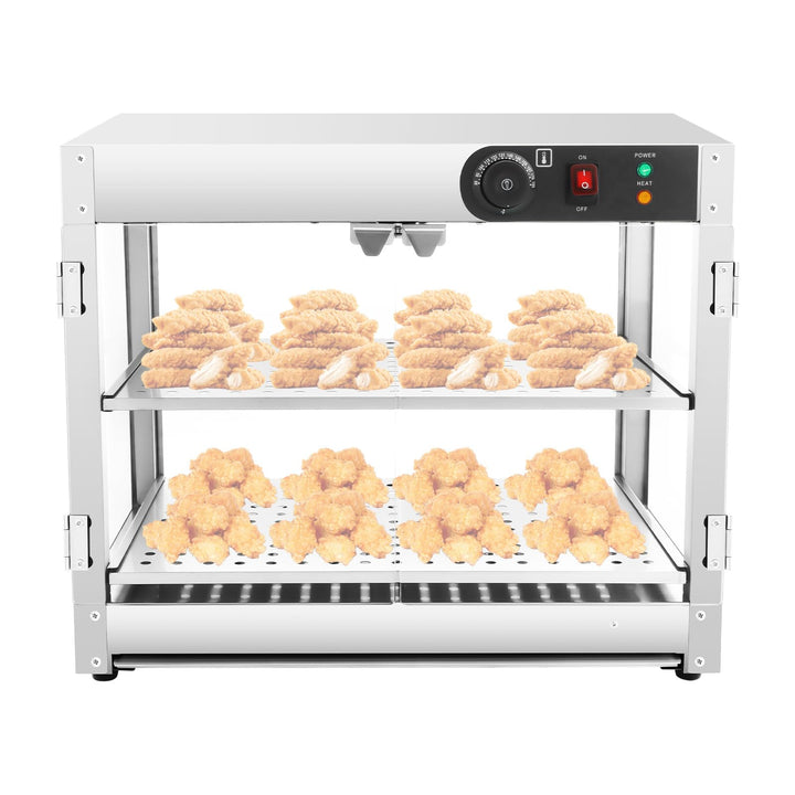800W Warmhaltevitrine Edelstahl 2 Ebenen 30-85°C Thekenvitrine | für Bäckerei/Café/Kantine/Fast Food