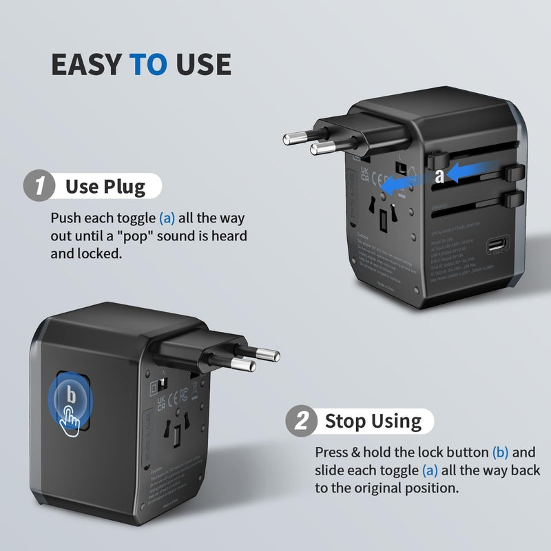EPICKA Reiseadapter Weltweit, Universal Reisestecker Adapter 30W, Internationaler Steckdosenadapter