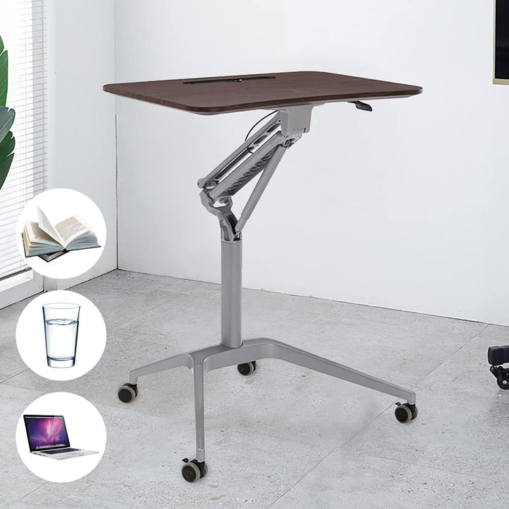 44" Laptoptisch mit Rollen Stehpult Höhenverstellbar Laptop Ständer Mobile Workstation Kompakter Sta