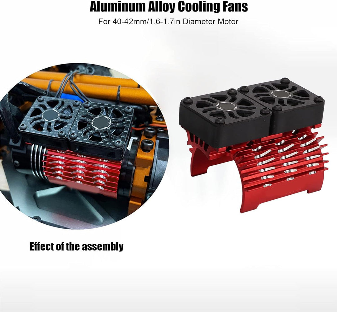 RC Bürstenloser Motor Lüfter, Doppelte Lüfter, 40‑42 mm, Alu, RC Car Kühlkörper für 1/8 ferngesteuer