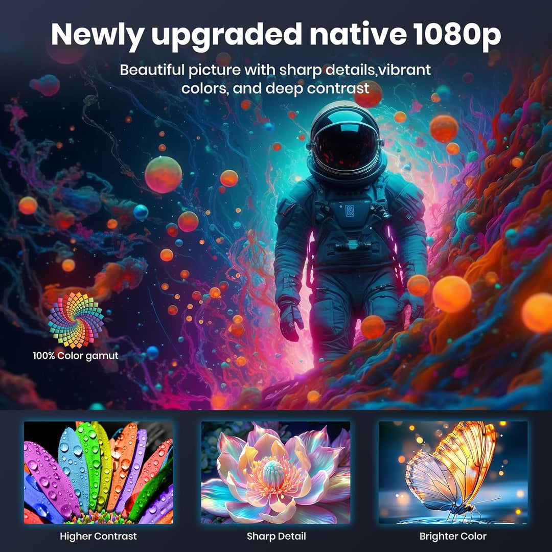 Mini Beamer mit Stativ 1080p WLAN- und Bluetooth-Unterstützung Tragbarer Beamer, Kompatibel mit Smar