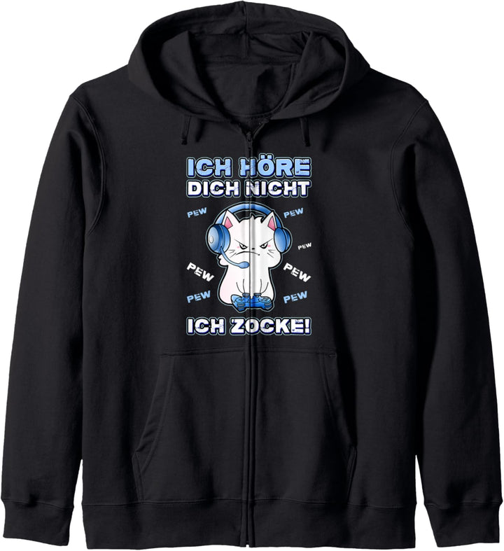 Ich höre dich nicht ich bin am Zocken Katze Gamer Gaming Kapuzenjacke