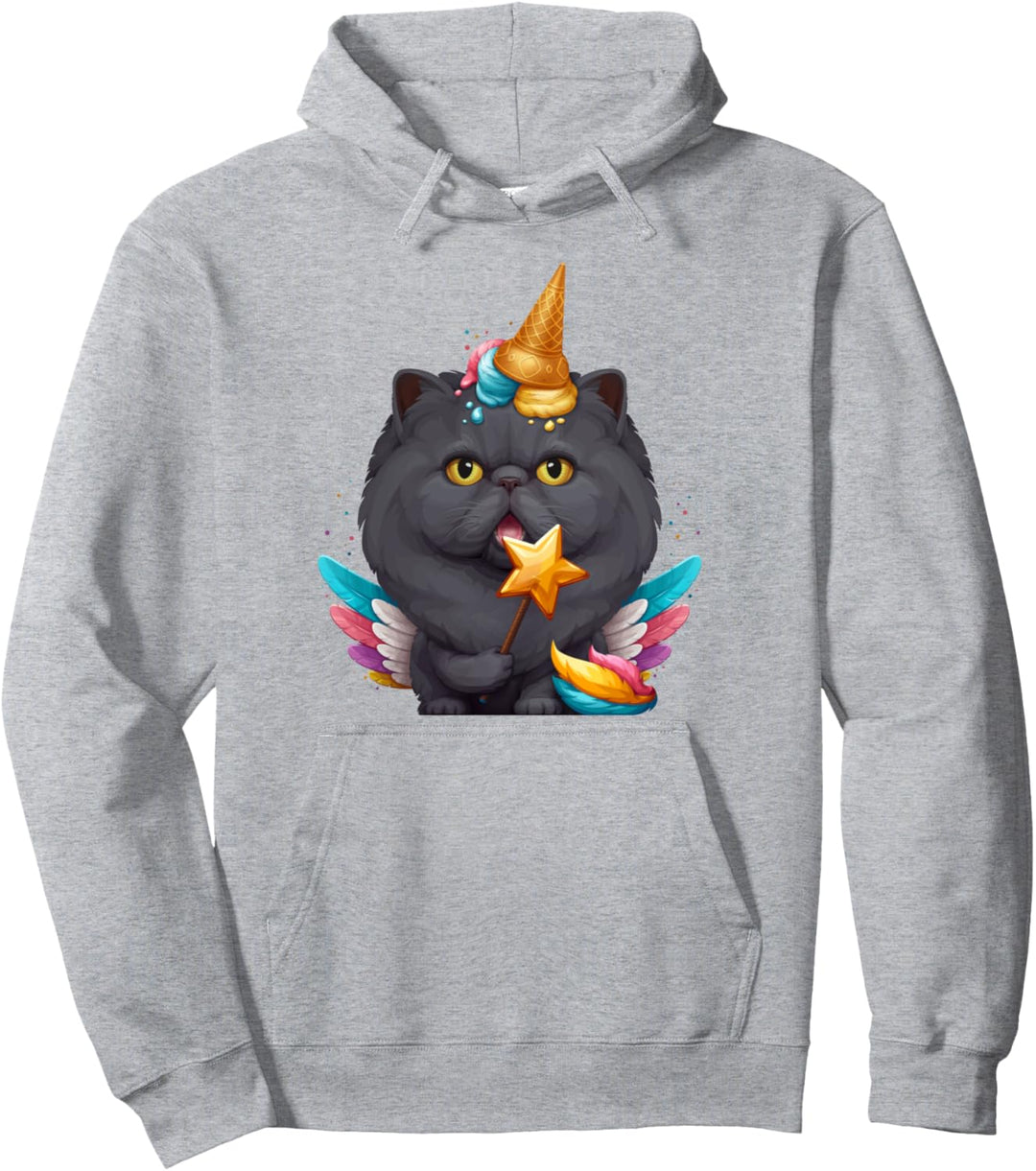 Schwarze Perserkatze Einhorn Pullover Hoodie