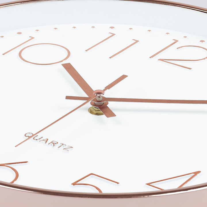 Lafocuse 3D Ziffern Lautlos Wanduhr Rosegold, 30cm Modern Leicht Ablesbar Küchenuhr, Ohne Tickgeräus