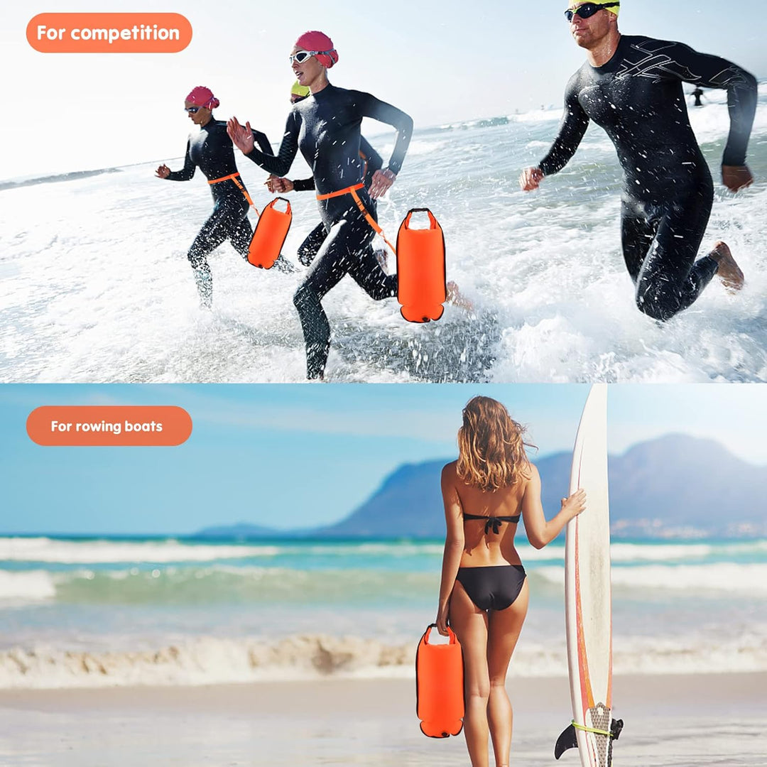 Schwimmboje, 20L Trockensack, Zwei Kammern, Aufblasbare Schwimmhilfe mit Wasserdichter Handytasche,