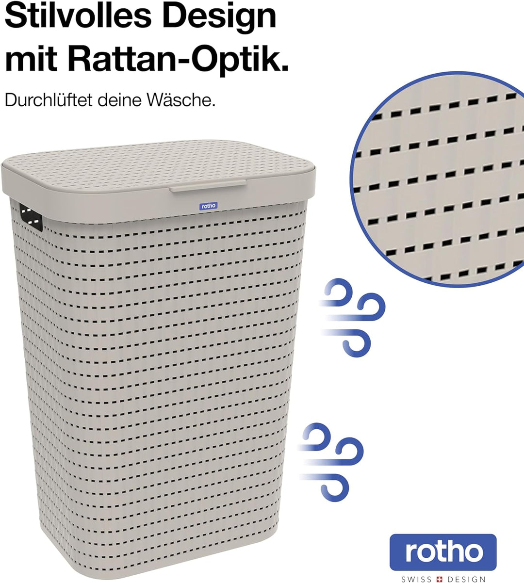 2er-Set Wäschesammler 55l mit Deckel Beige, Beige