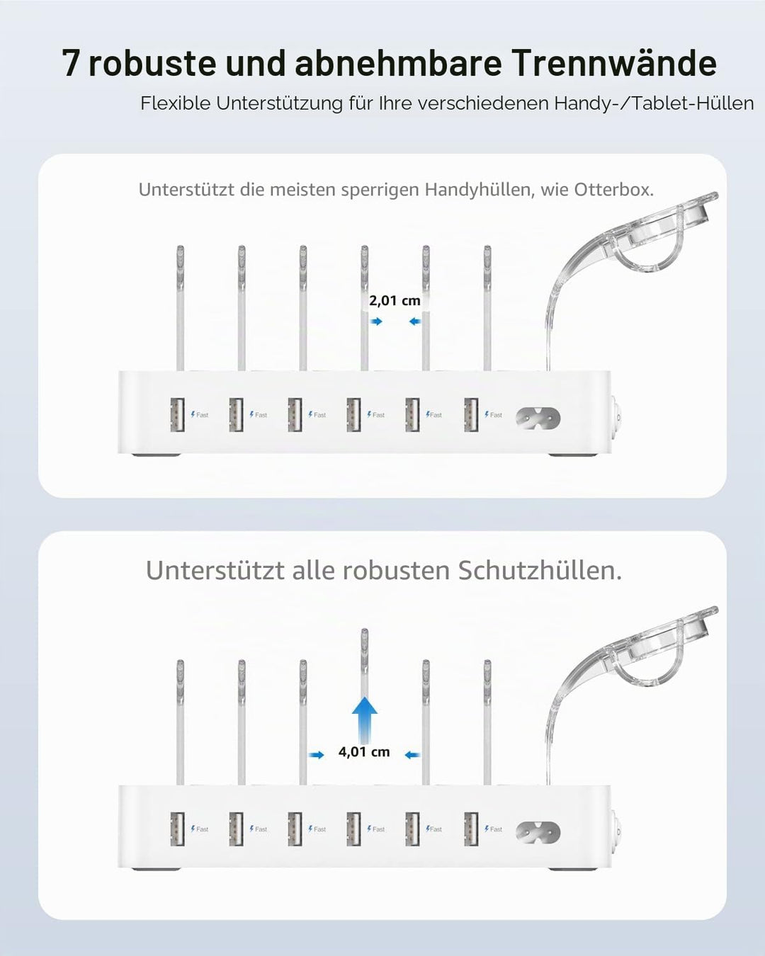 SooPii USB-Ladestation Organizer für mehrere Geräte, 6 Ports 50W Ladestation mit 6 Kabeln und aktual