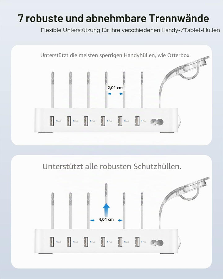 SooPii USB-Ladestation Organizer für mehrere Geräte, 6 Ports 50W Ladestation mit 6 Kabeln und aktual