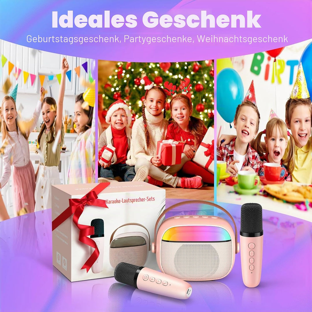 Karaoke Maschine mit 2 Mikrofon Kinder, Geschenk Mädchen 3-12 Jahre Mini Karaoke Mikrofon Kinder Mäd