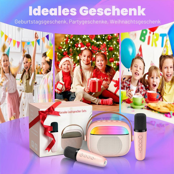 Karaoke Maschine mit 2 Mikrofon Kinder, Geschenk Mädchen 3-12 Jahre Mini Karaoke Mikrofon Kinder Mäd