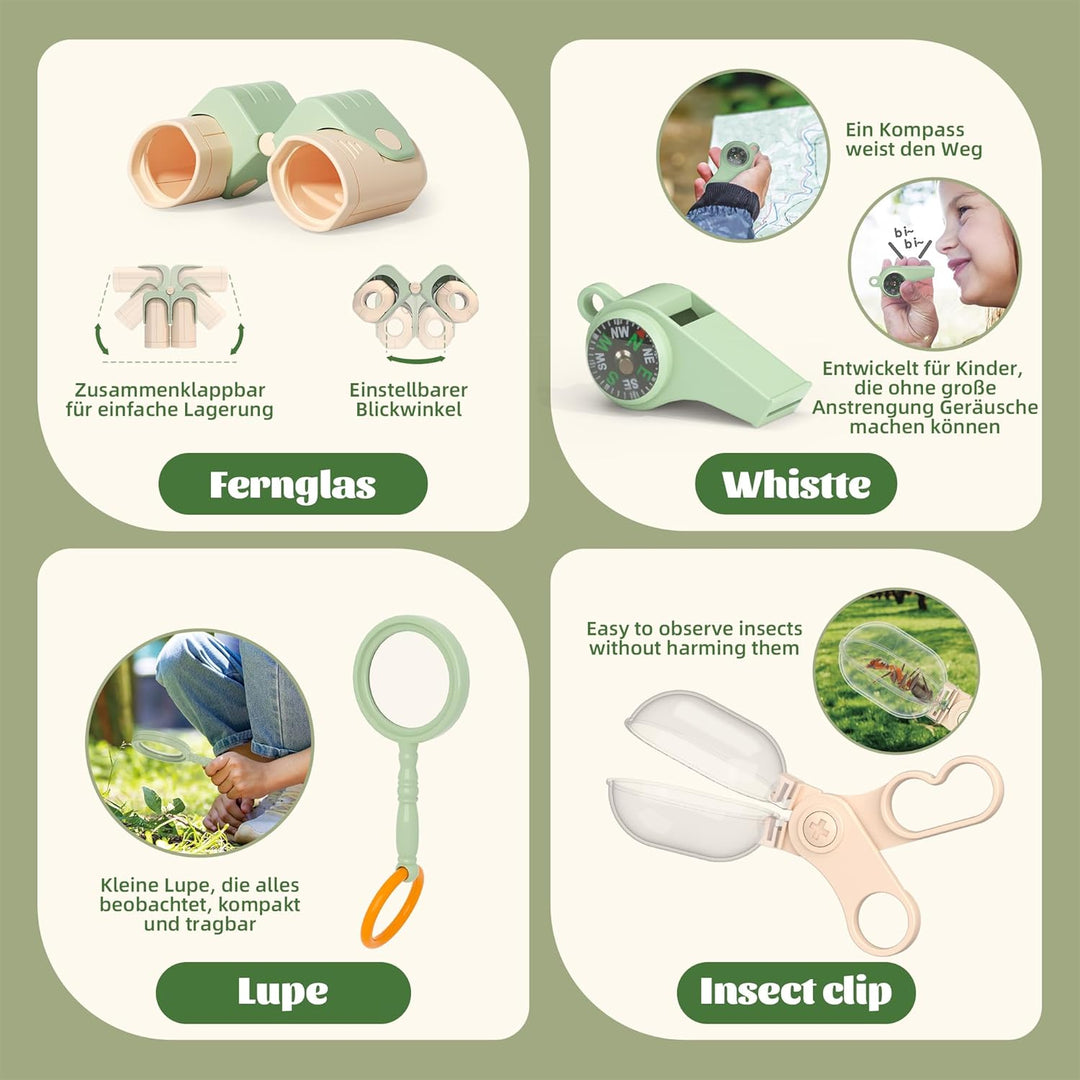 Koala Tagebuch Kinder Outdoor Explorer Kit, 11PCS Bug Catching Kit mit Schmetterlingsnetz, Schaufel,