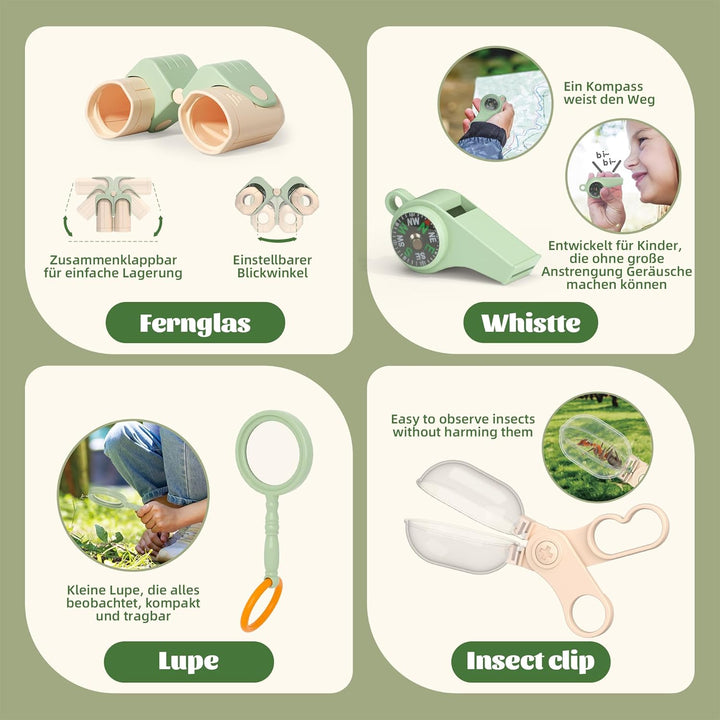 Koala Tagebuch Kinder Outdoor Explorer Kit, 11PCS Bug Catching Kit mit Schmetterlingsnetz, Schaufel,