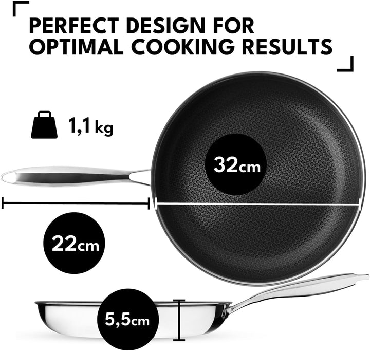 Onyx Cookware Bratpfanne 32 cm | Beschichtete Pfanne Induktion und alle Herdarten | Kratzfeste Antih