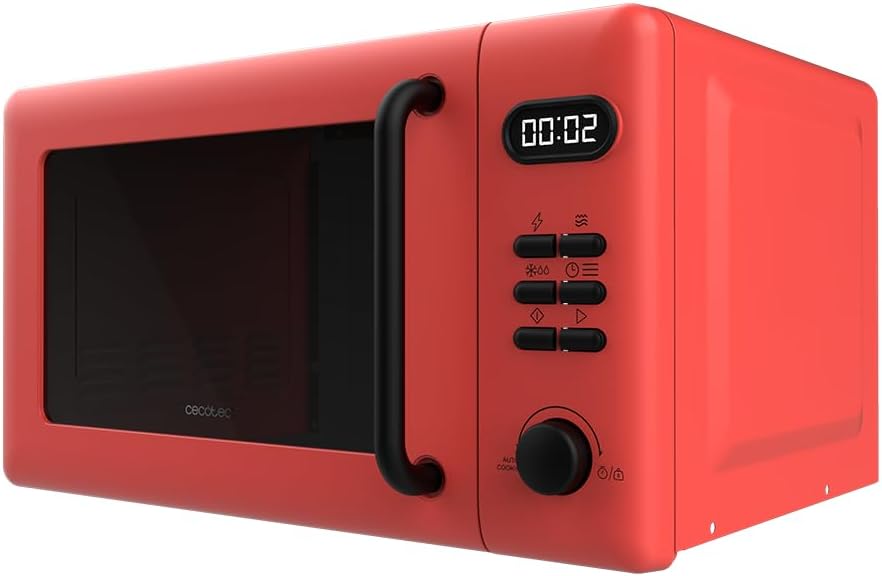 Cecotec Digitale Mikrowelle mit Grill 20L Proclean 5110 Rot. 700W in 6 Stufen und 800W Grill, Auftau