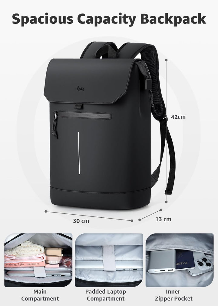 Rucksack Damen &amp; Herren, Mattleder Tagesrucksack mit 15,6" Laptopfach, Eleganter City und Business B