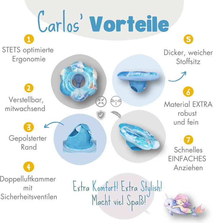 EDWEKIN® Baby Schwimmring, Schwimmhilfe Narwal, Schwimmsitz Kleinkinder, Baby Float, ab 6 Monate bis