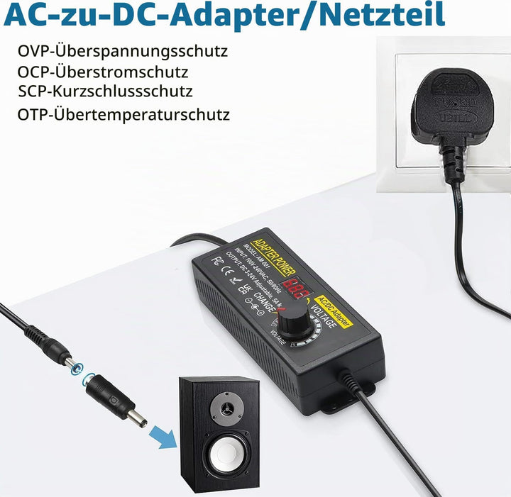 Einstellbares Netzteil, 3V-24V 5A 120W Einstellbares Netzadapter, Universal AC/DC Netzteiladapter,10