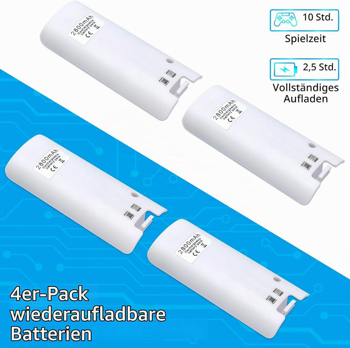 TechKen Wii Akku Ladegerät Set,Wii Remote Controller Ladestation Docking Station Wii Charger Mit 4 x
