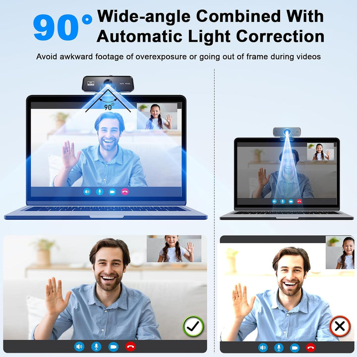 Webcam 4K UHD mit Autofokus & automatischer Lichtkorrektur – USB 2.0 PC Kamera mit integriertem Mikr