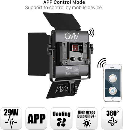 GVM LED Videoleuchte mit Stativ, APP-Steuerung 480 LED Studiolicht 13000Lux/0,5m 2300K-6800K Studio